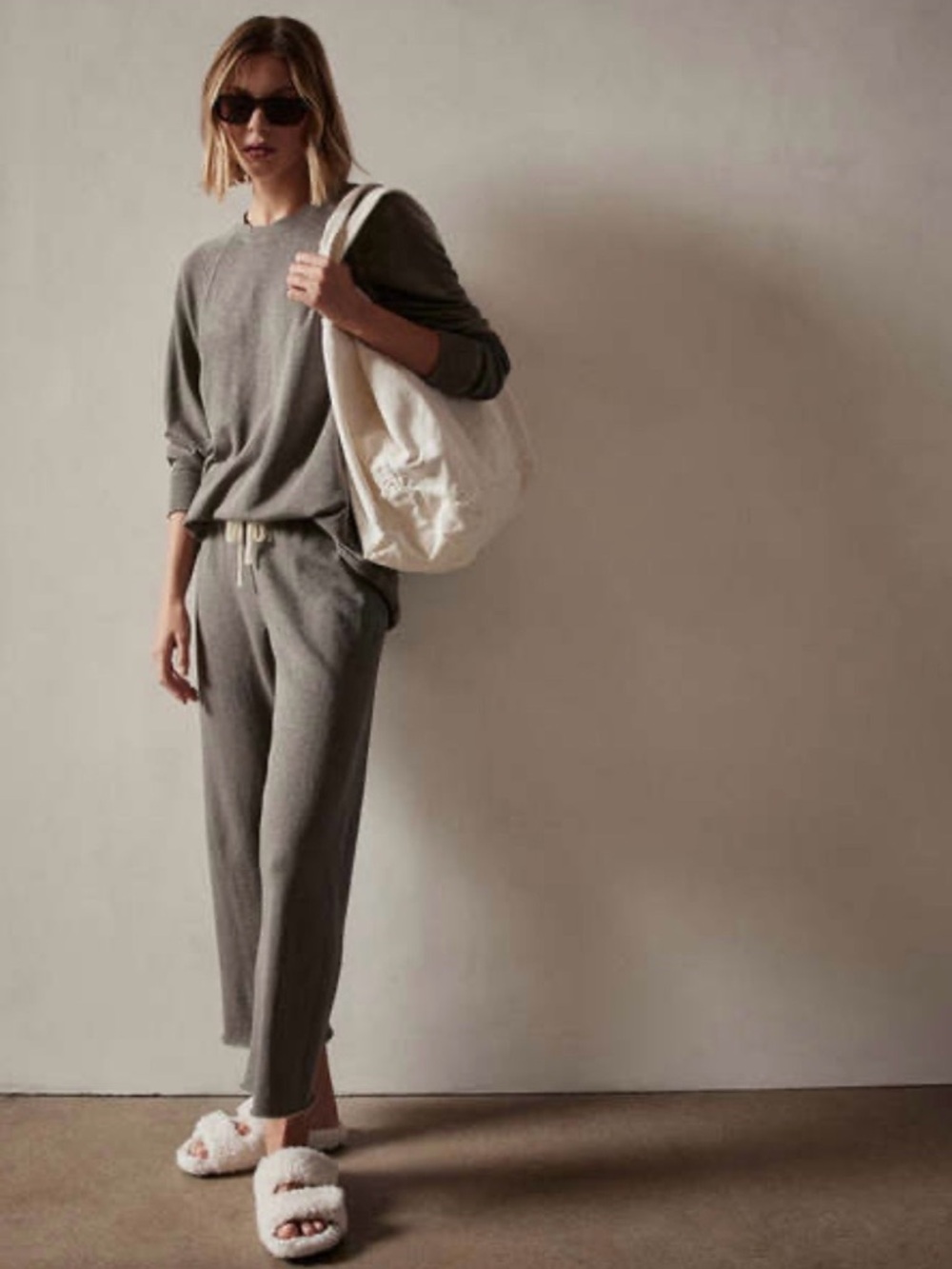 James Perse French terry relaxed sweatshirt and cut off sweatpants